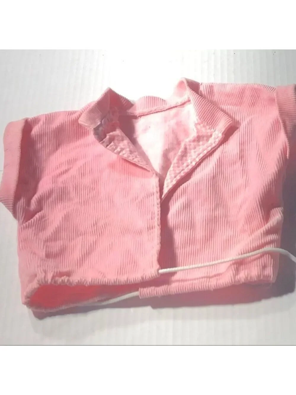 Vintage doll teddy bear outfit pink overalls floral shirt corduroy coat ruffles